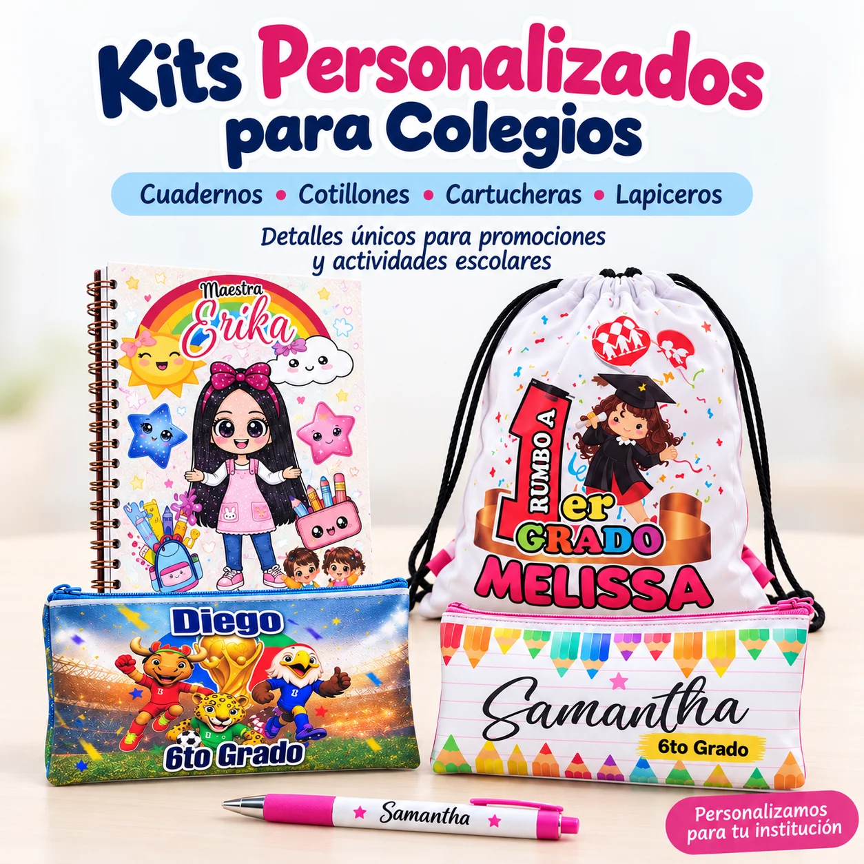 Productos y kits personalizados para colegios en Venezuela
